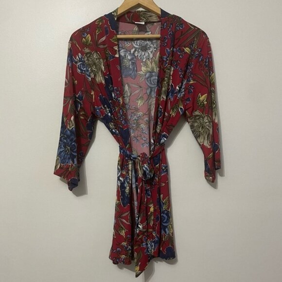 New Kim & Co Red Floral Lightweight Cardigan Top Size Large bin 3H - Picture 3 of 4